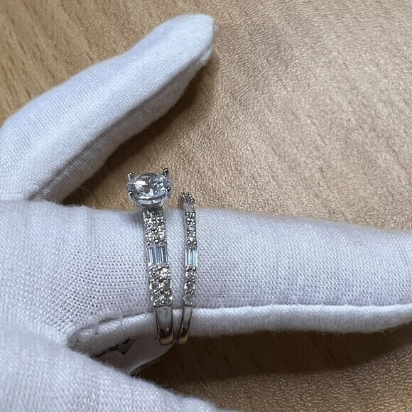 TG 925 Sterling Silver Cubic Zirconia Double Ring Women's Size 8 Rhodium Finish - Picture 7 of 16